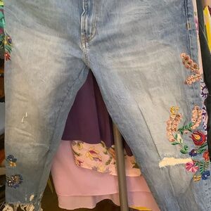 Light Blue Embroidered Women’s Jeans with rhinestones